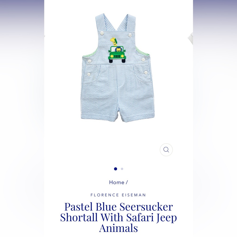Florence Eiseman toddler baby boy Seersucker Shortall Safari Jeep Animals - 18M